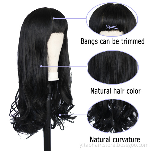 wholesale Black Wig with Bangs Synthetic Long Black Wigs for Women Natural Wigs with Bangs For Black Women Daily Cosplay Party